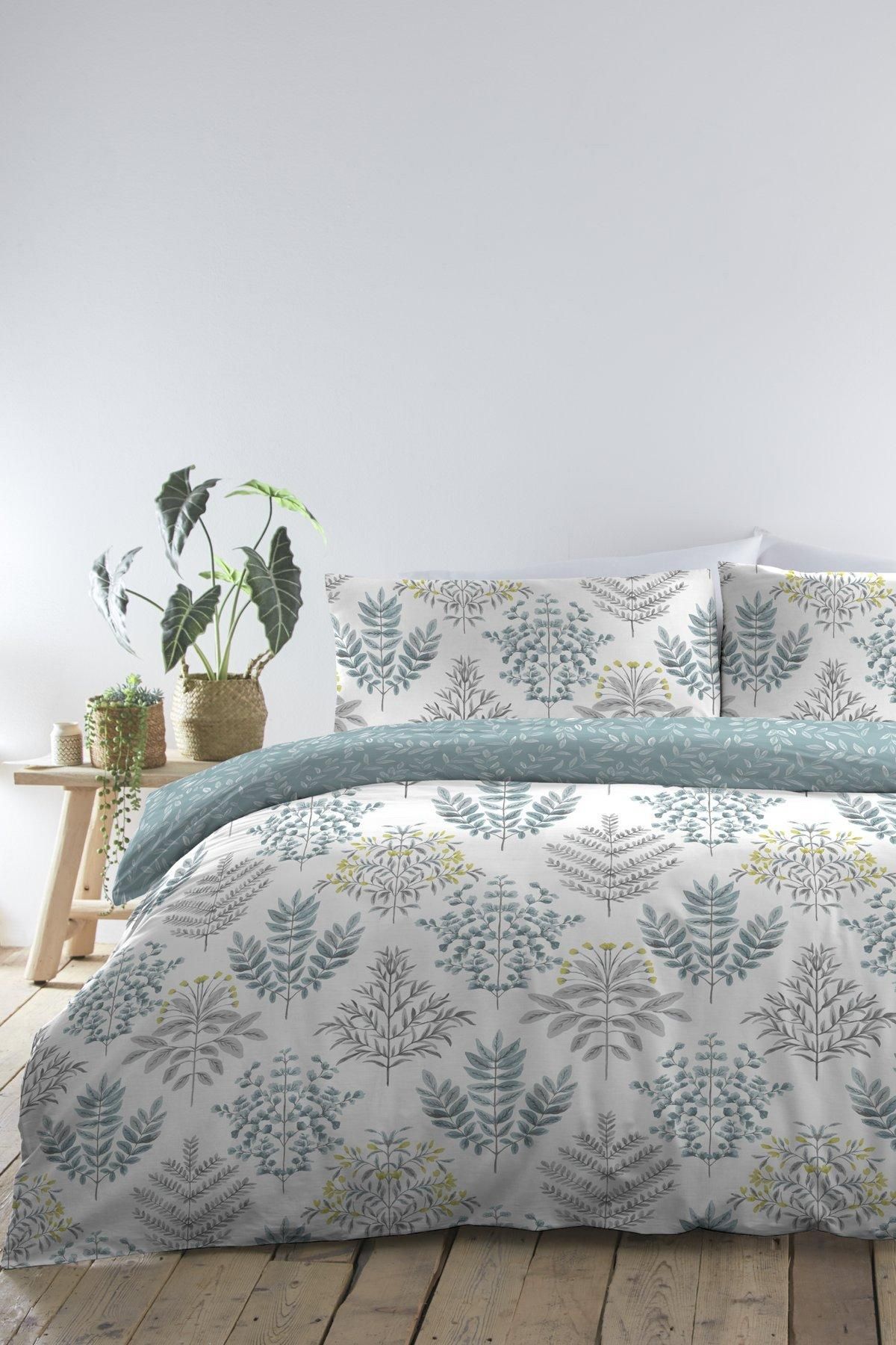 Dreams & Drapes 'Emily' Botanical Fern Print Duvet Cover Set in Duck Egg Blue