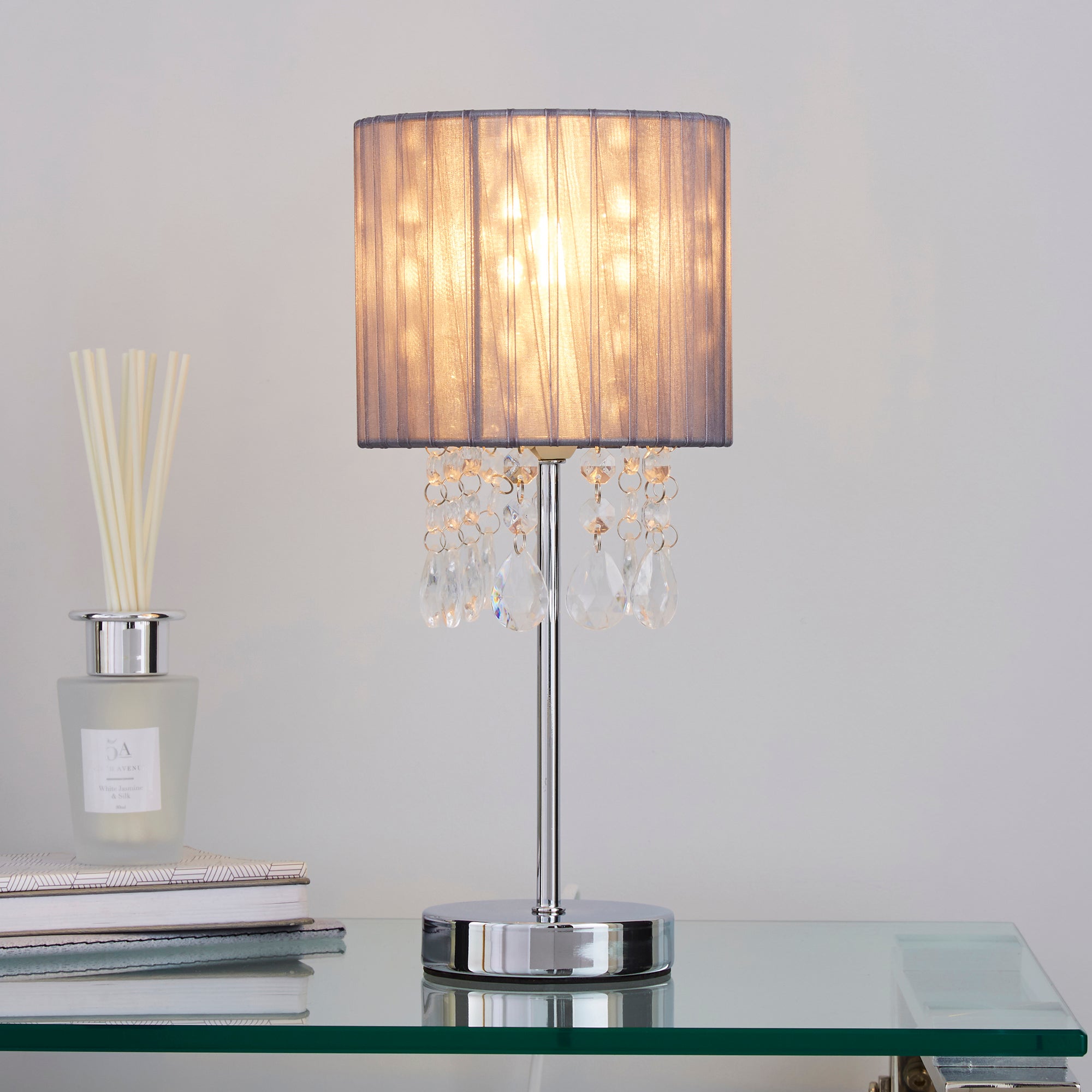 Riah Jewel Grey Table Lamp Grey and Silver