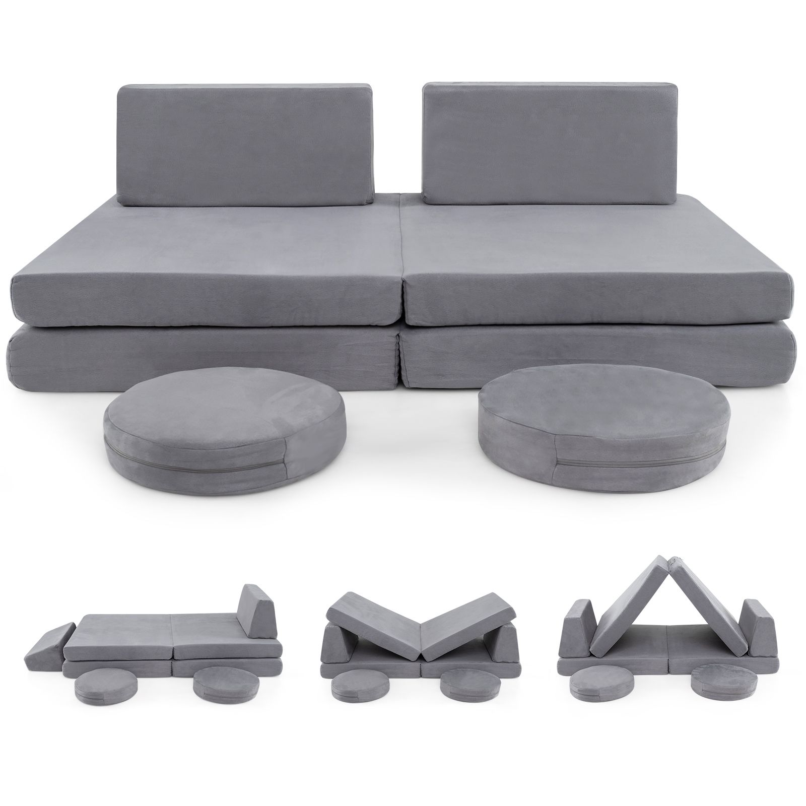 Costway 6 PCS Modular Play Couch Convertible Foam Sofa Set in Grey