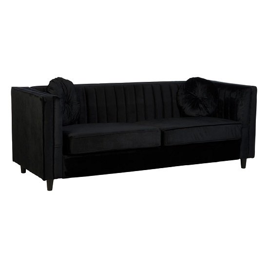 Lismore Contemporary 3 Seater Sofa In Black Velvet