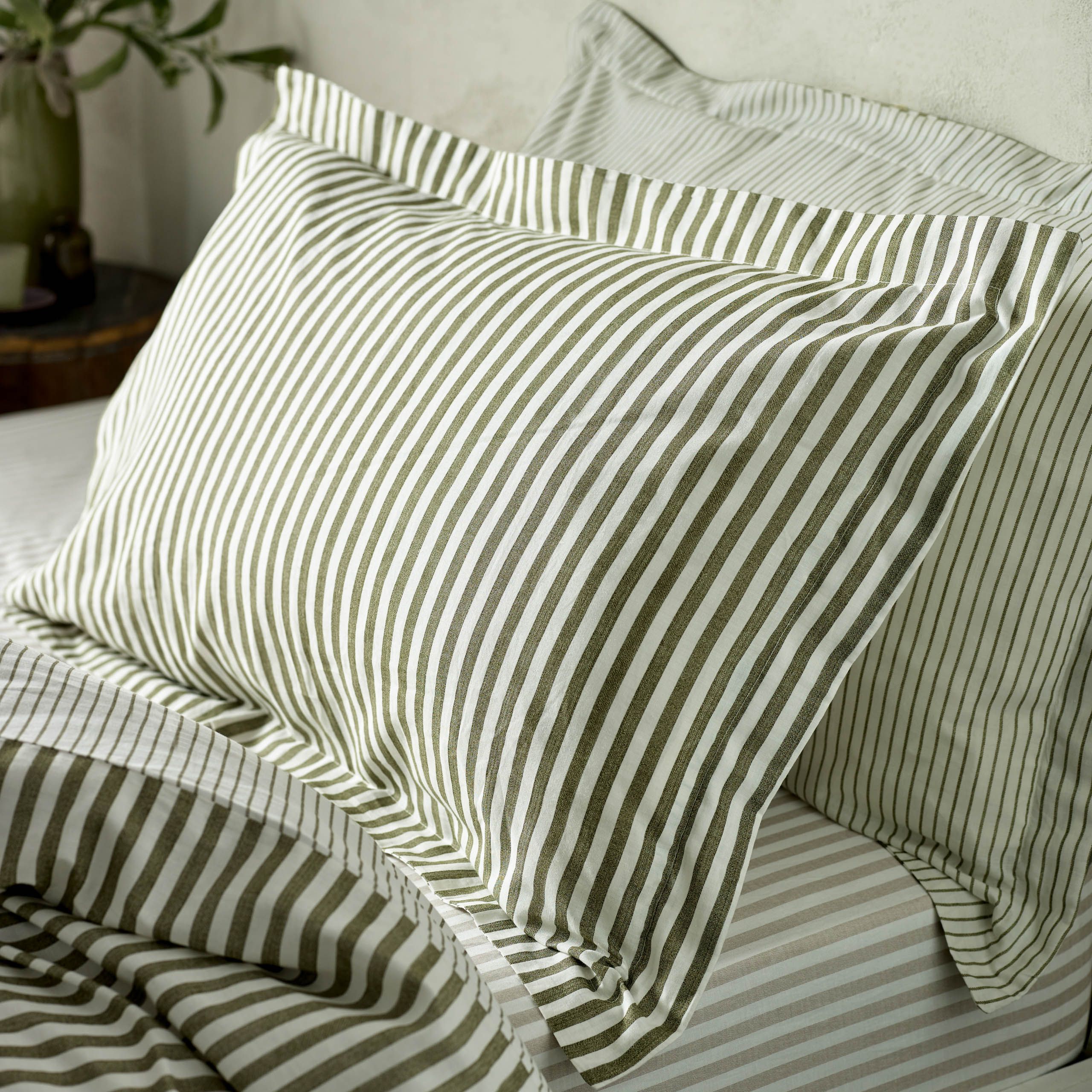 Yard Hebden Striped 100% Cotton Pillowcase Pair in Olive