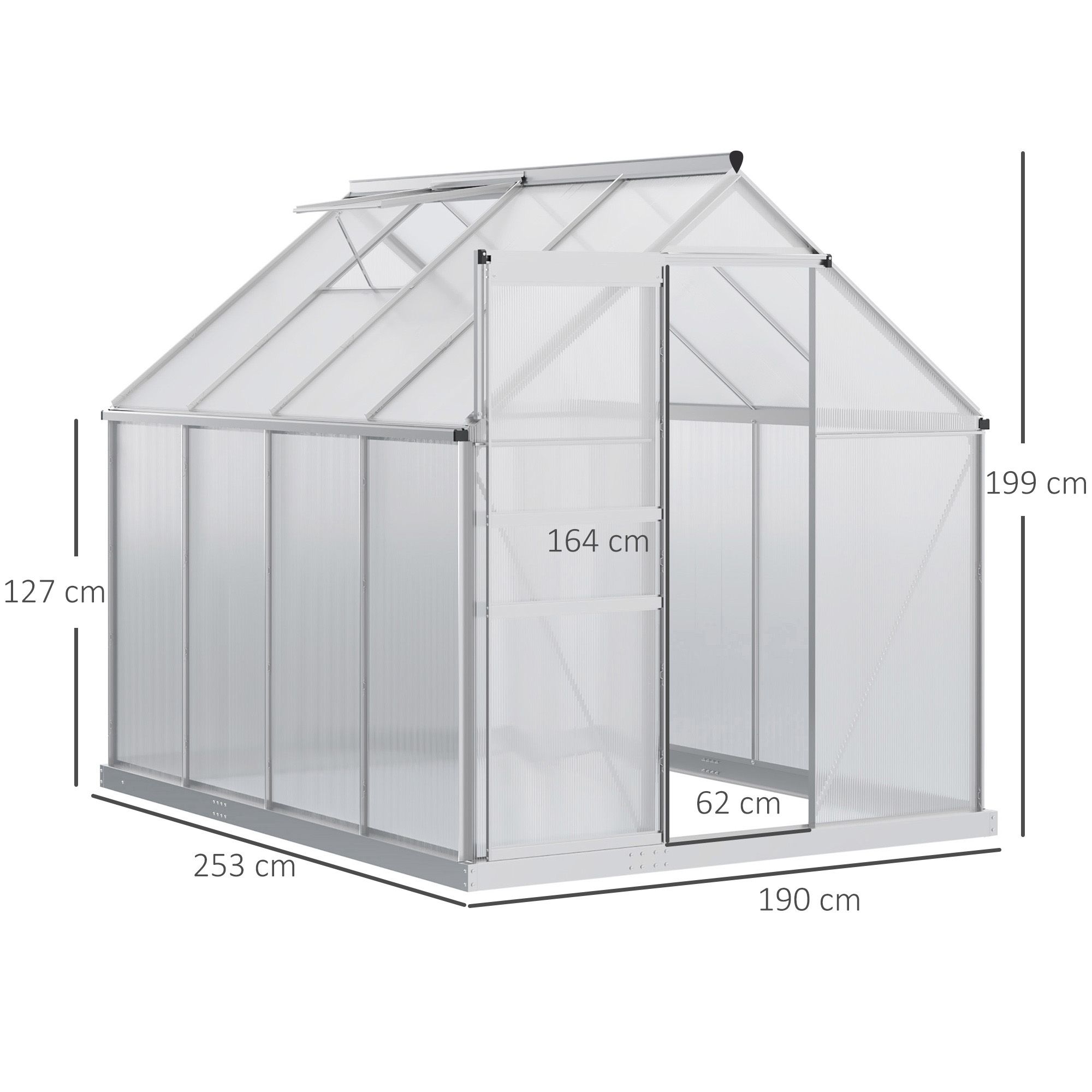 OUTSUNNY Polycarbonate Walk-in Garden Greenhouse w/ Sliding Door Silver Tone 3