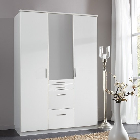 Alberta Mirror Wardrobe In Alpine White With 3 Doors