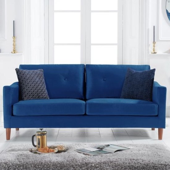 Celaya Velvet Upholstered 3 Seater Sofa In Blue