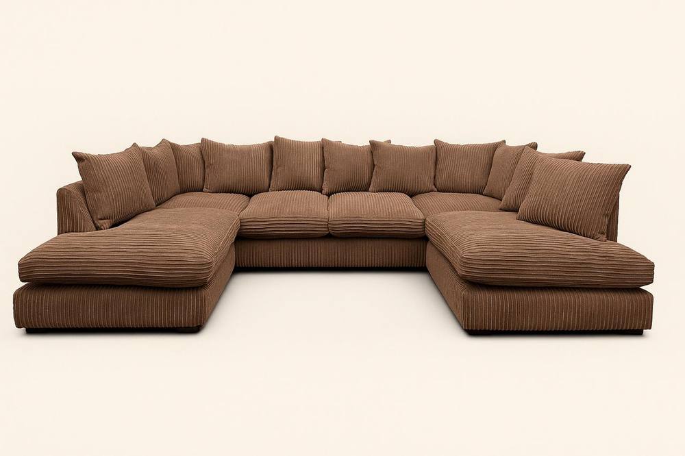 Bliss Furniture Jumbo Cord U Shaped Scatter Back Sofa Brown Modern Design, Super Comfy