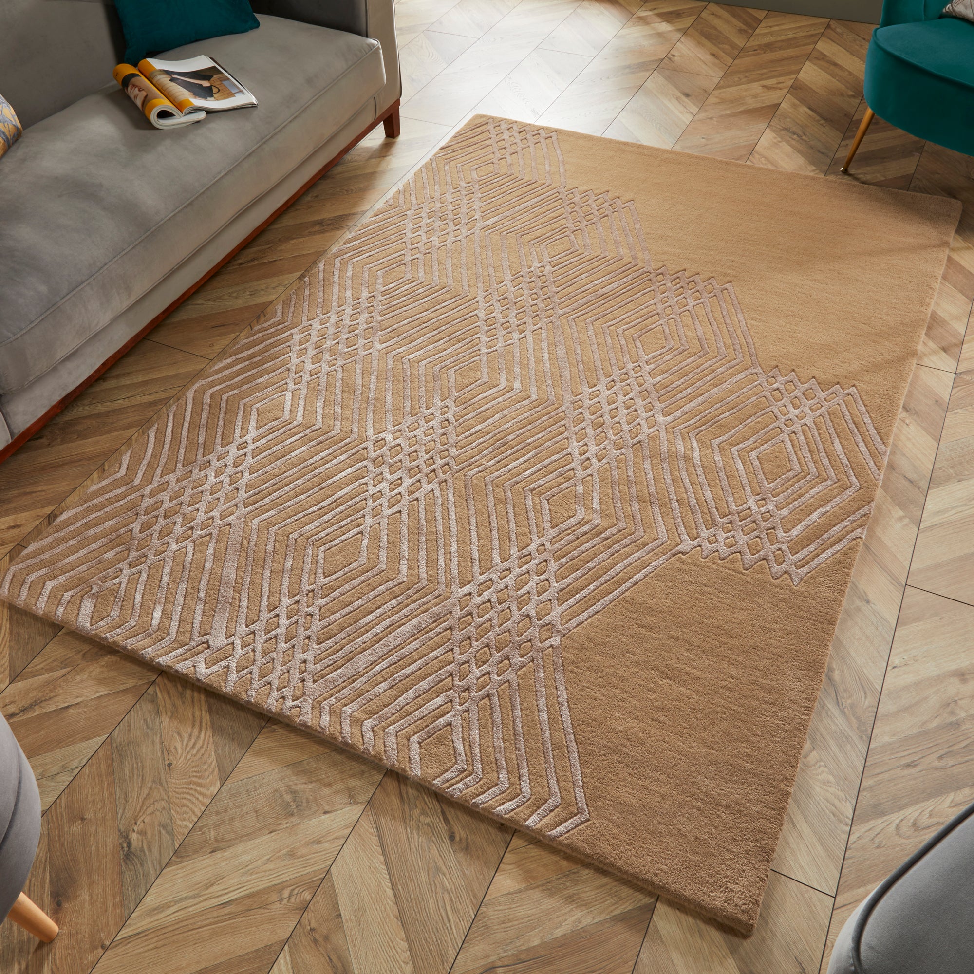 Diamonds Wool Rug Brown
