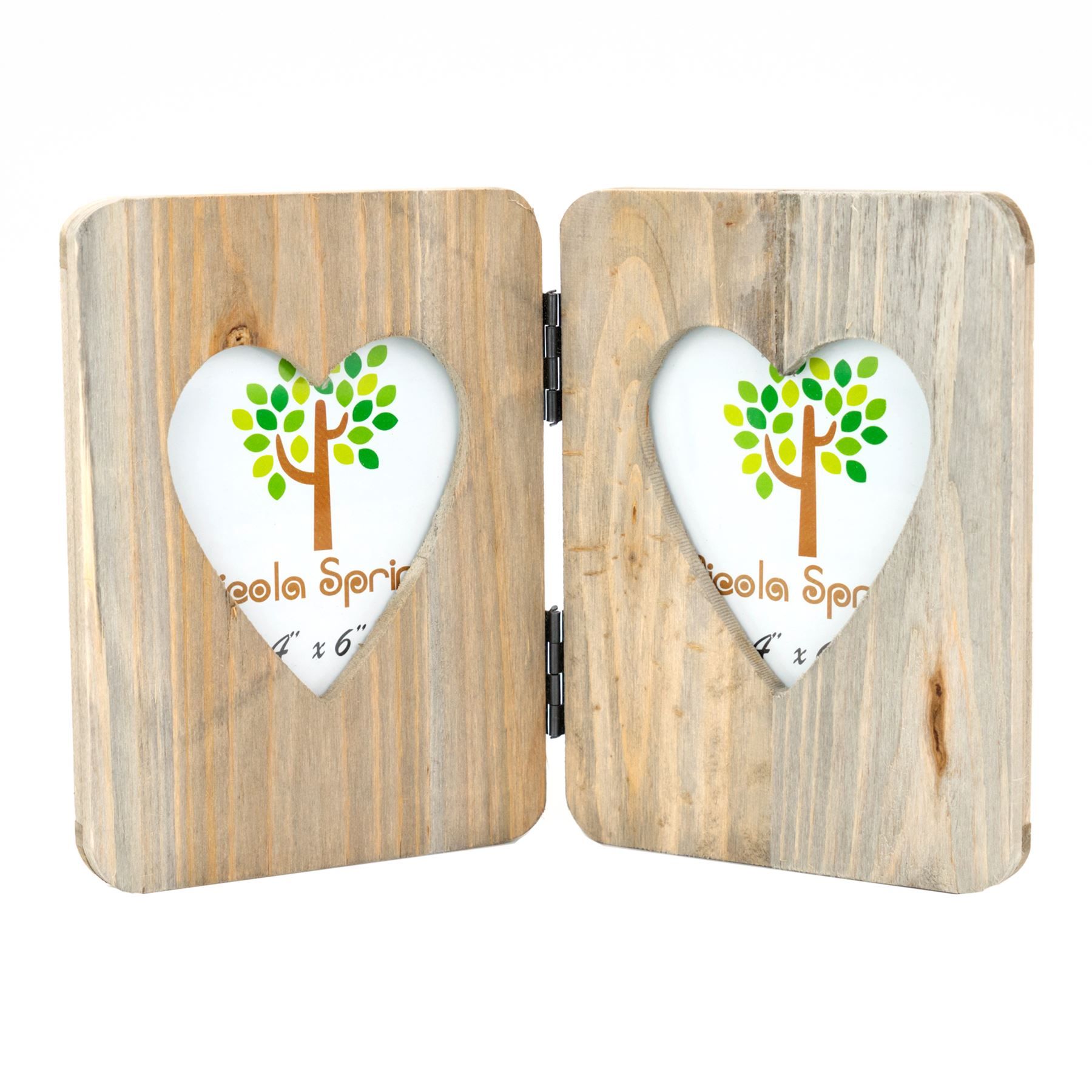 Nicola Spring Rustic Hearts Folding 2 Photo Frame - 4 x 6" in Natural