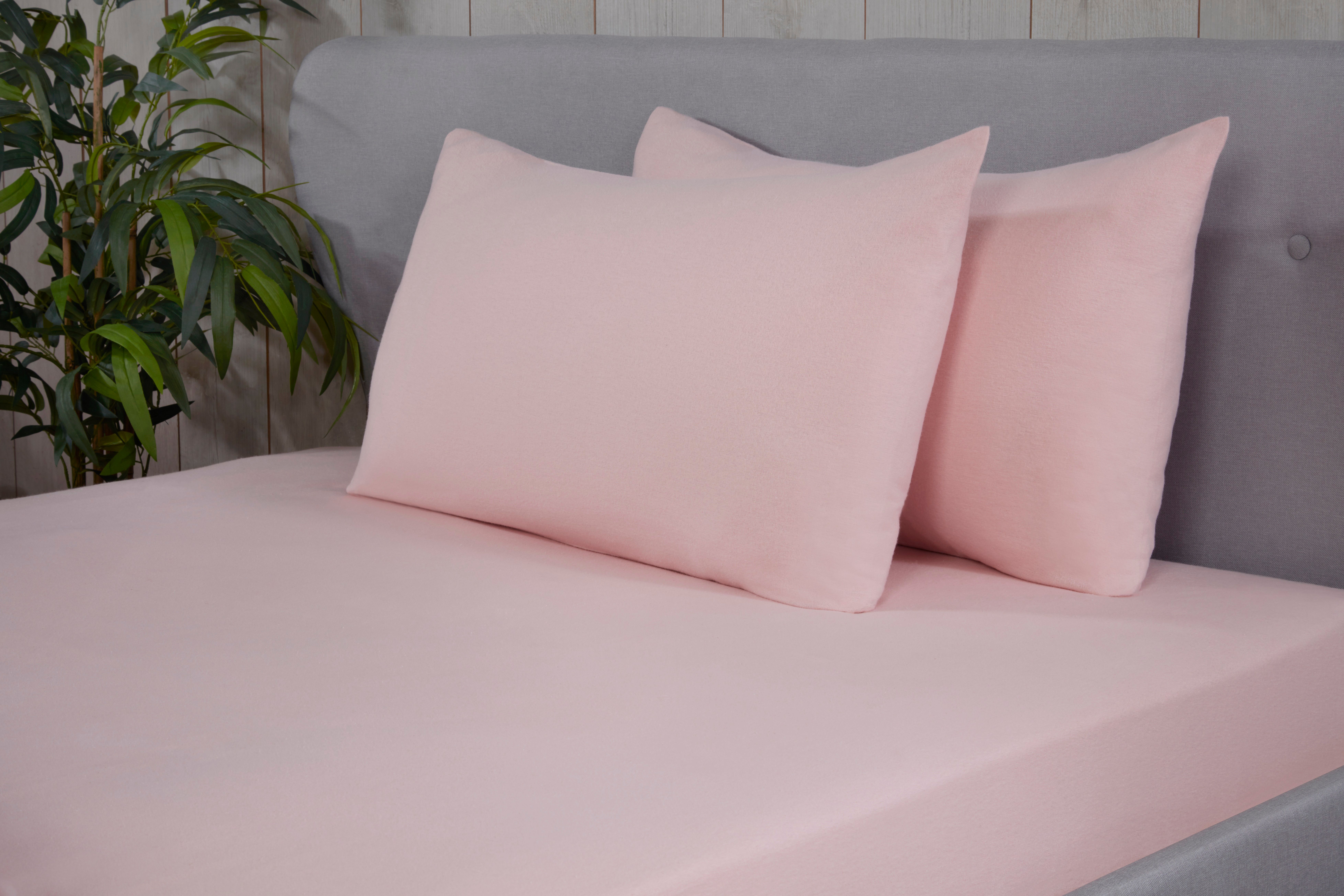Smart Living Brushed Cotton Bed Linen Fitted Bedsheet or Pillowcase Pair Non Iron in Pink