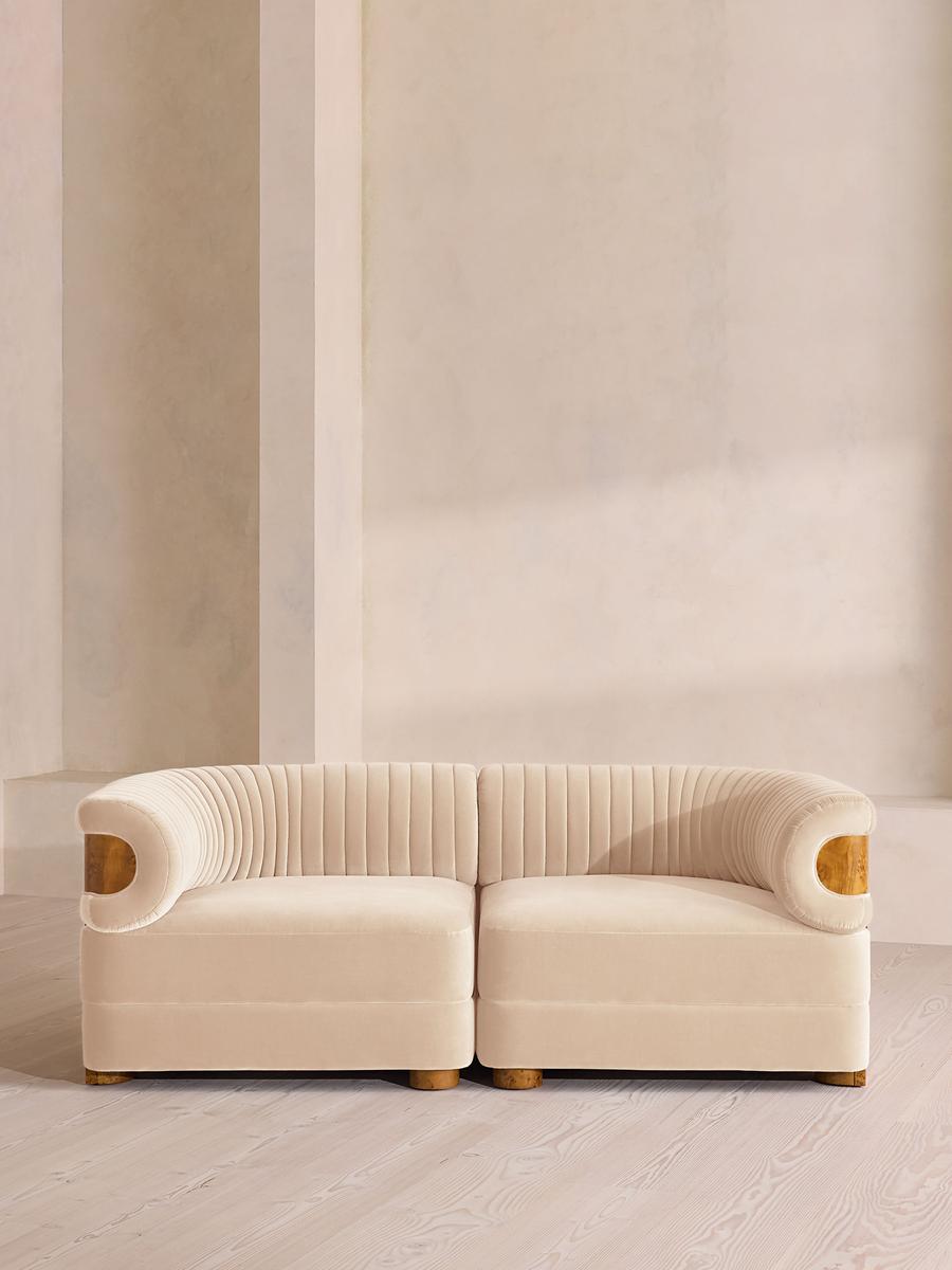 Caleb Modular Three Seater Sofa, Velvet, Porcelain, Dark Burl