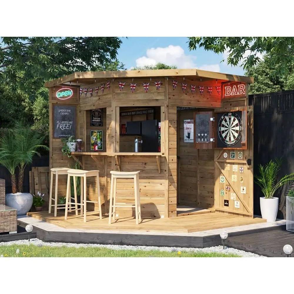 Dunster House Corner Garden Bar 2.4m x 2.4m Pressure Treated Hangover Fully Loaded in Brown 5