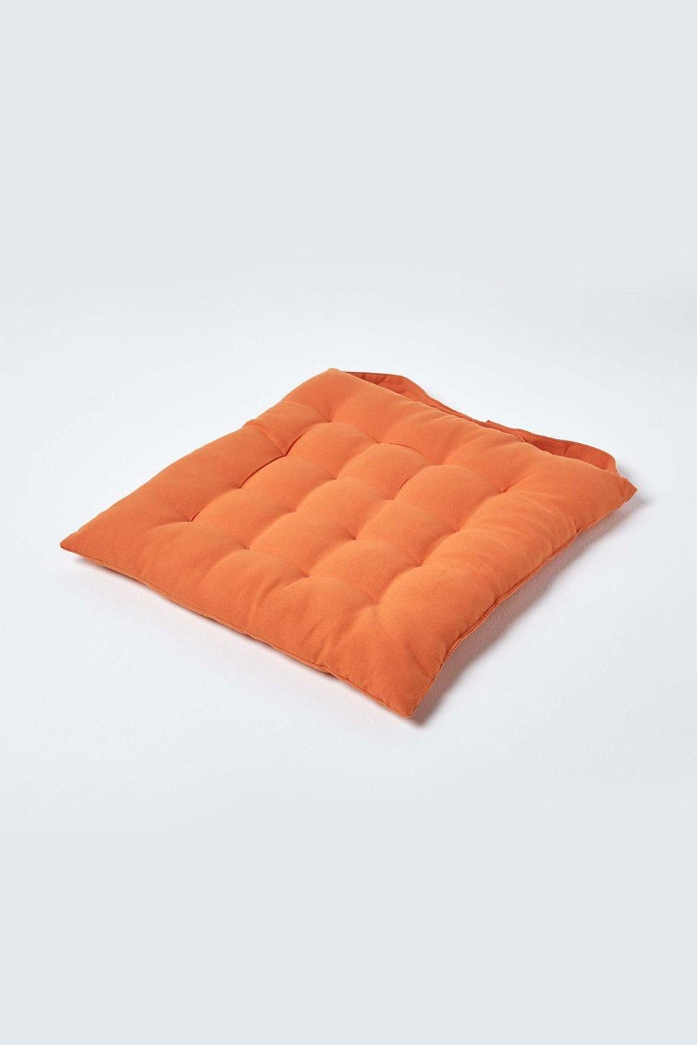 Homescapes Seat Pad Luxury 100% Cotton Indoor Outdoor Garden Cushion, Button Tie, 40cm in Burnt Orange