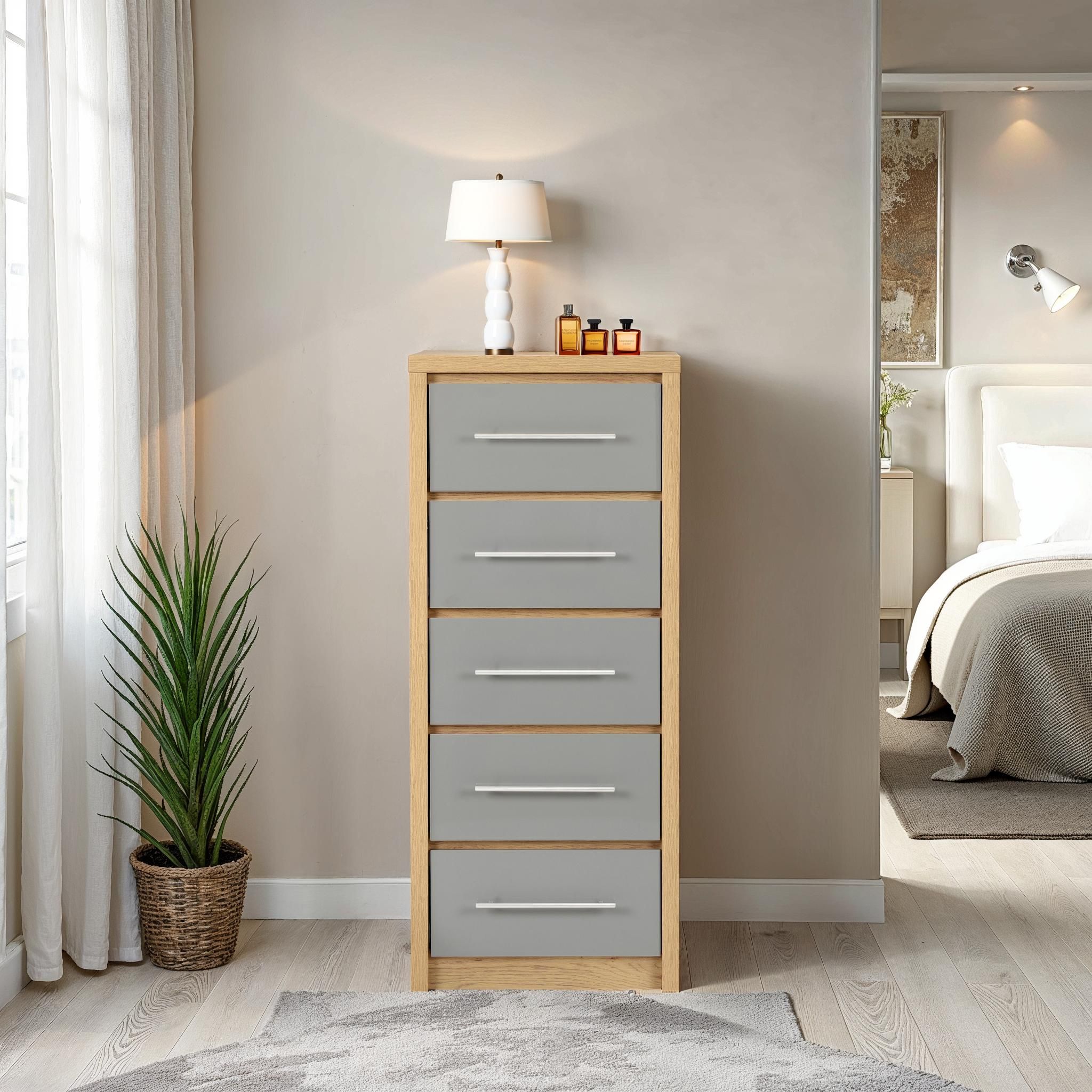 Seconique Seville 5 Drawer Narrow Chest in Grey