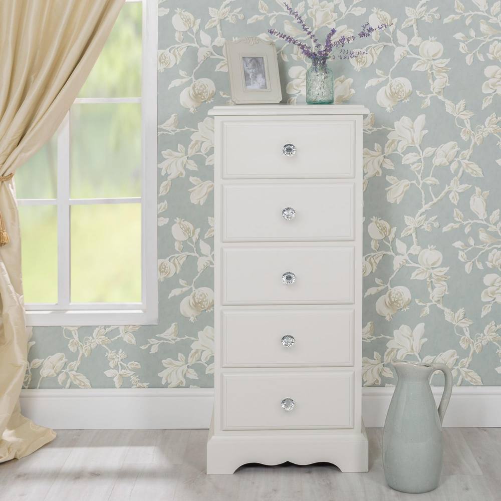 Statement Furniture Romance 5 Drawer Tallboy with Crystal Handles in Light Grey