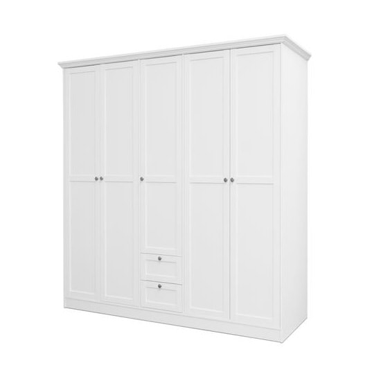 Country Large Wooden Wardrobe In White With 5 Doors