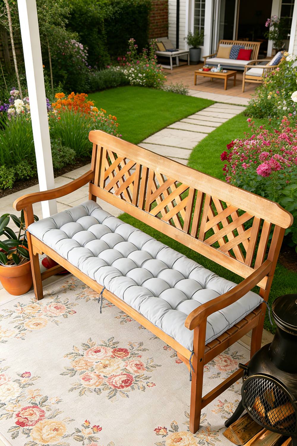 ExtraStar Tufted Sun Lounger Cushion with Ties, High-Resilience EPE Foam in Grey