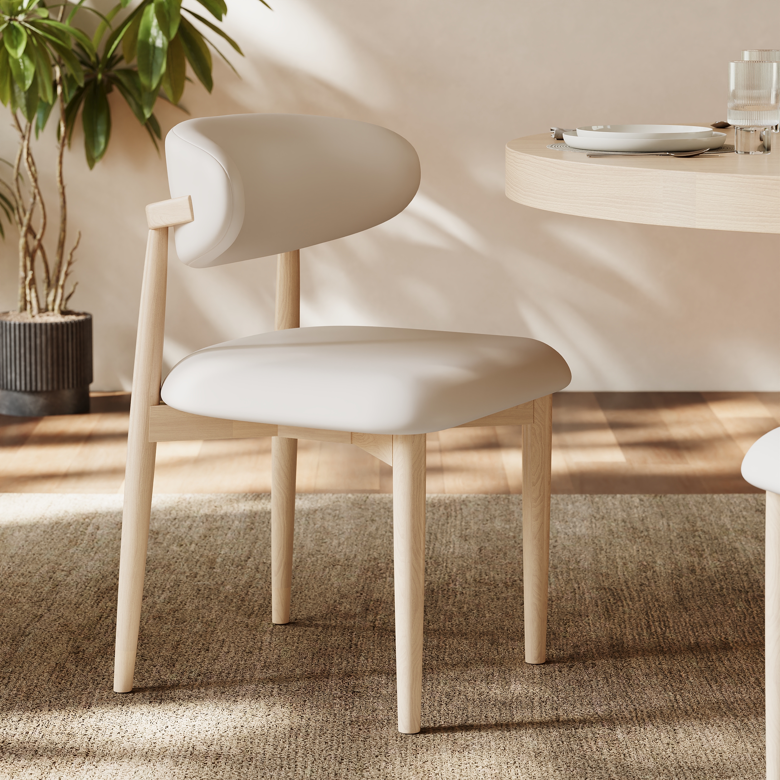 Modern Whitewash PU Leather Dining Chair with Rubber Wood Legs, 1 Piece