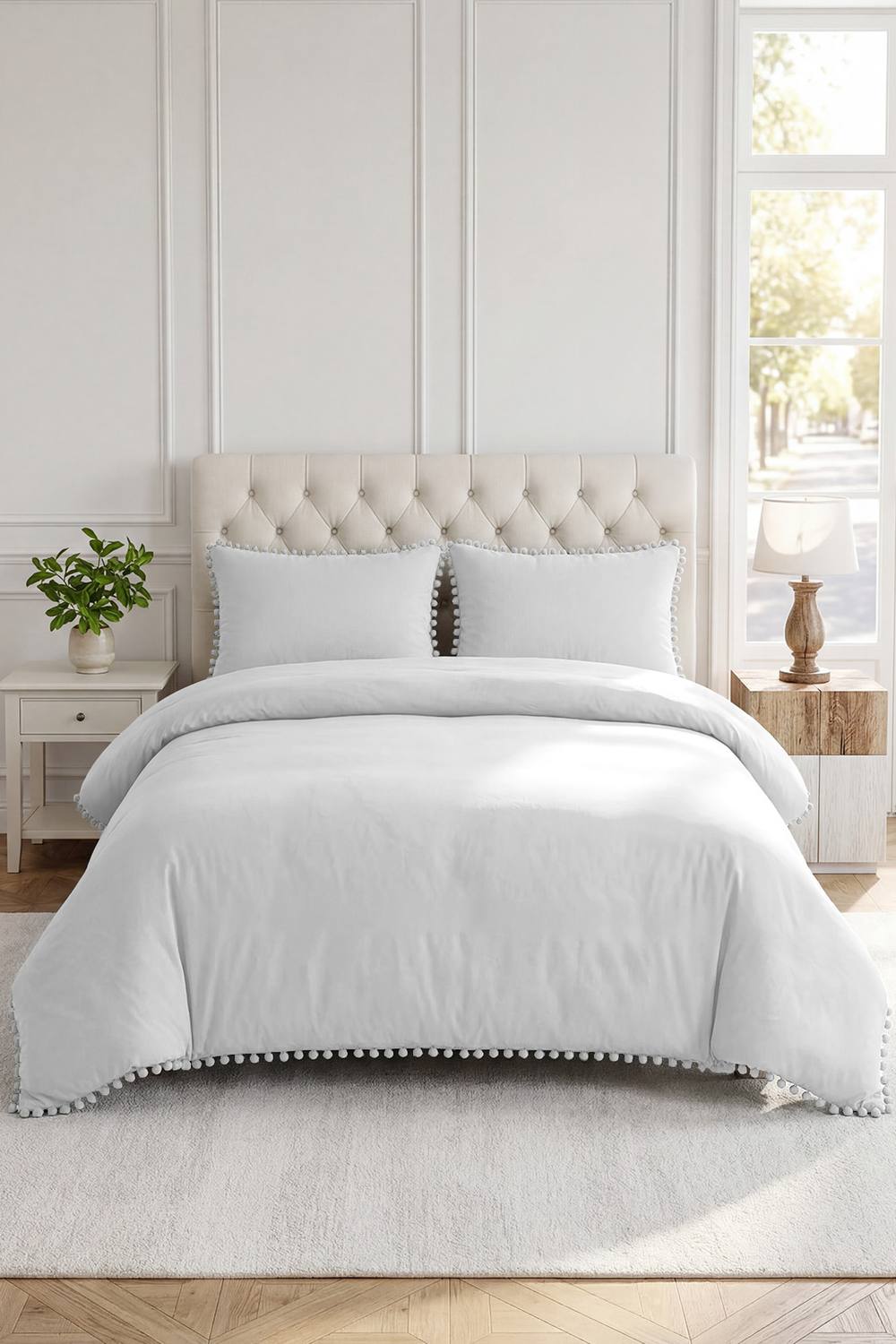3Pcs Solid Color Double Duvet Cover Set with Pillowcases in White