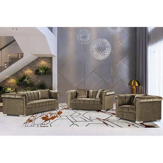 Kenosha Malta Plush Velour Fabric Sofa Suite In Parchment