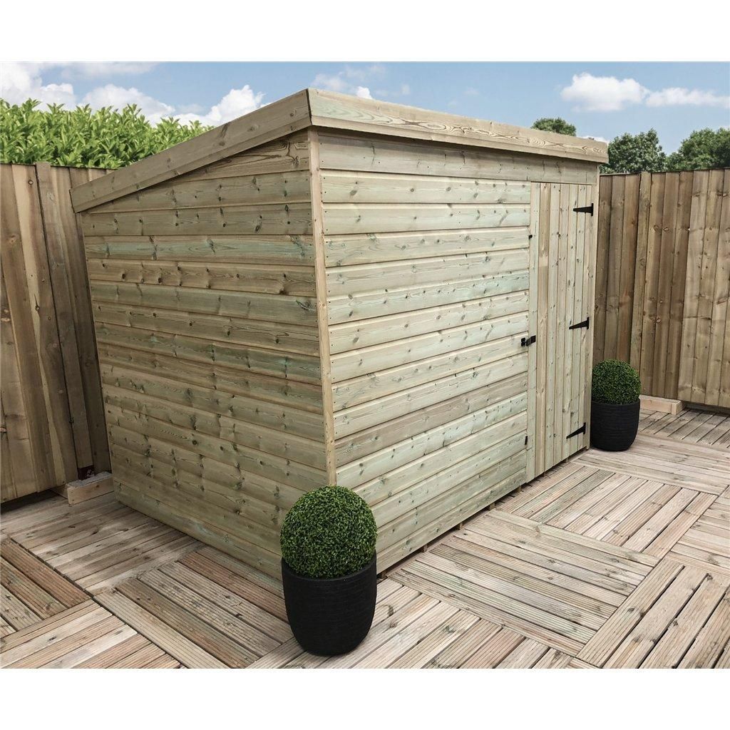 Marlborough 8 x 5 Pressure Treated Pent Garden Shed with Single Door in Natural 3