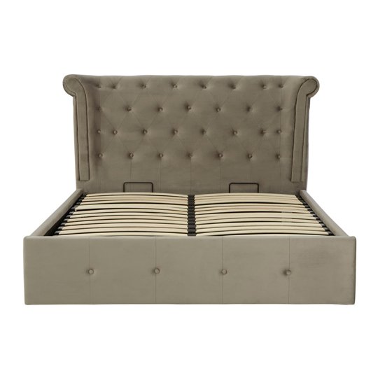 Cujam Ottoman Fabric King Size Bed In Grey Brush Velvet