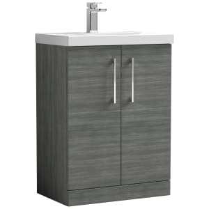 Nuie Arno Anthracite Woodgrain 2 Door Vanity Unit & Basin - 840 x 610mm