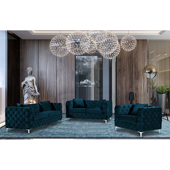 Mills Malta Plush Velour Fabric Sofa Suite In Peacock