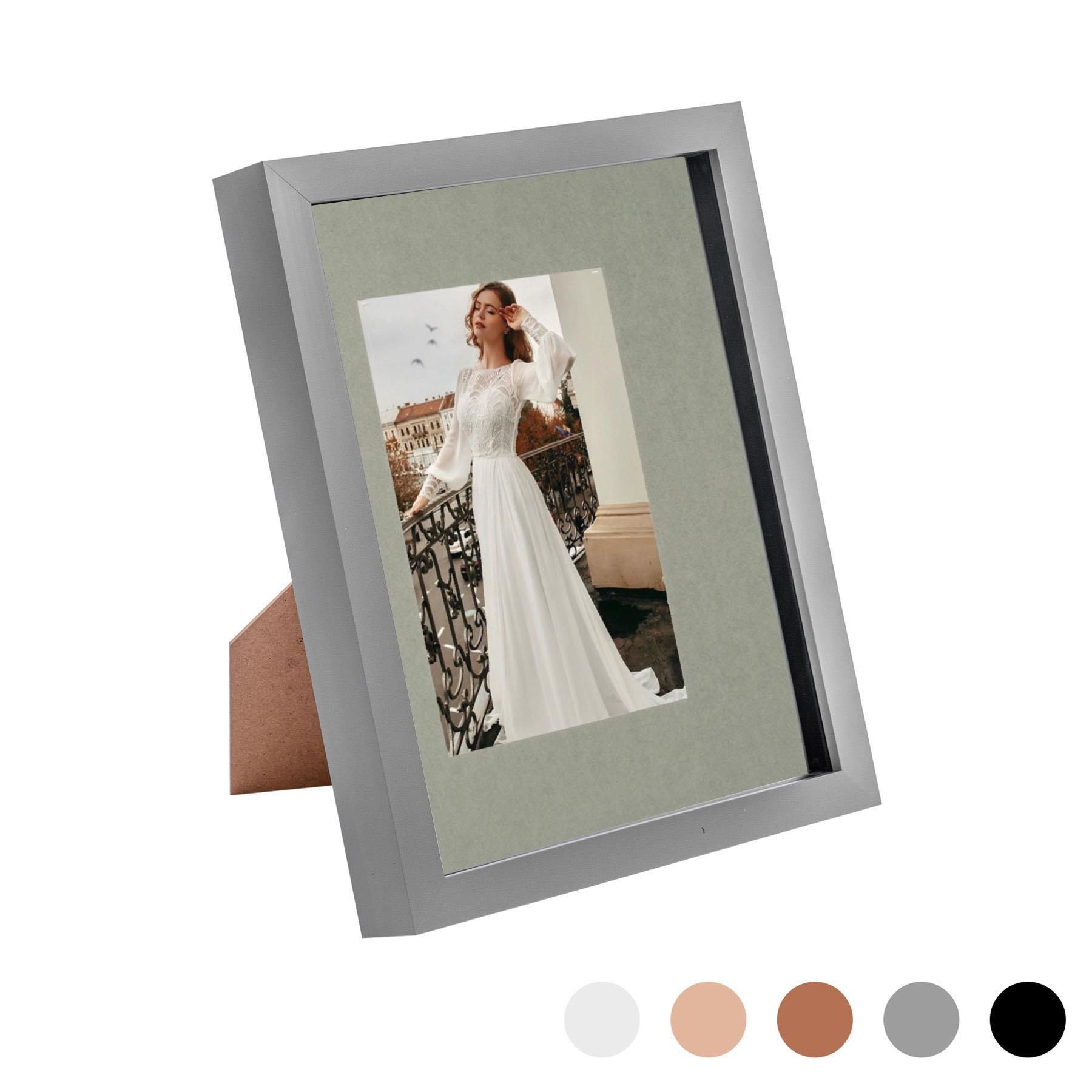 Nicola Spring 3D Box Photo Frame - 8 x 10" with 4 x 6" Mount - Black Mount in Grey