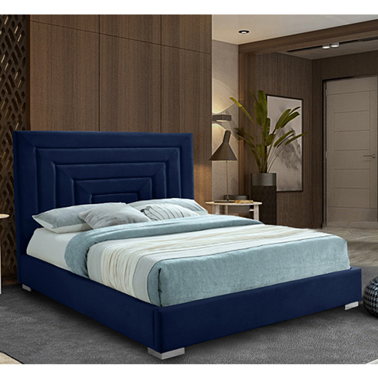 Leipzig Plush Velvet Upholstered Single Bed In Blue