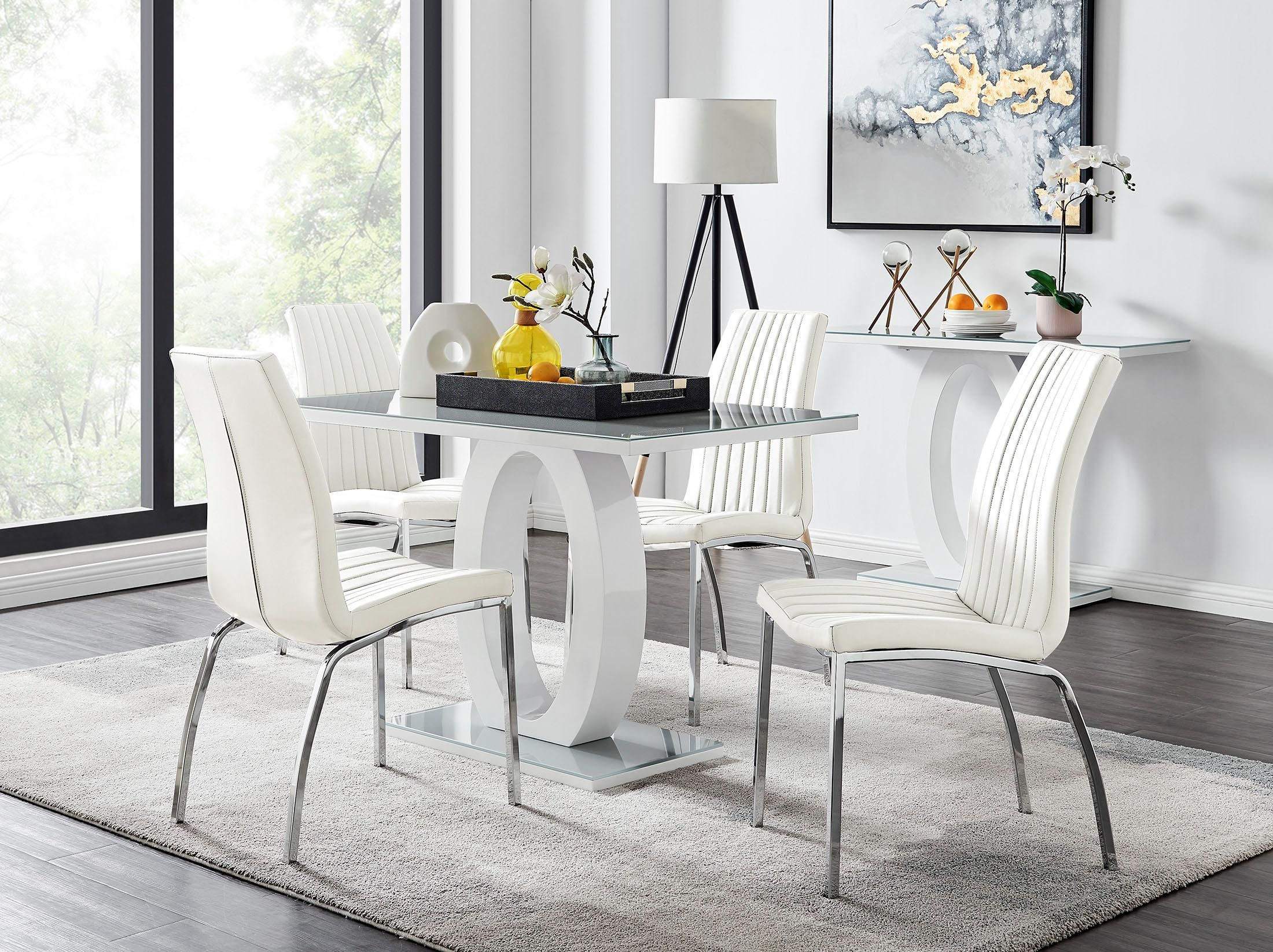 FurnitureboxUK Giovani 4 Grey Dining Table & 4 Isco Chairs in Off-White
