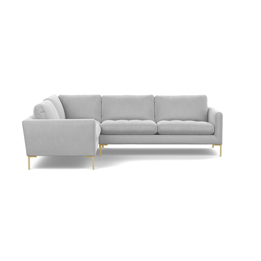 Heal's Eton Left Hand Facing Corner Sofa Velvet Platinum Brass Feet