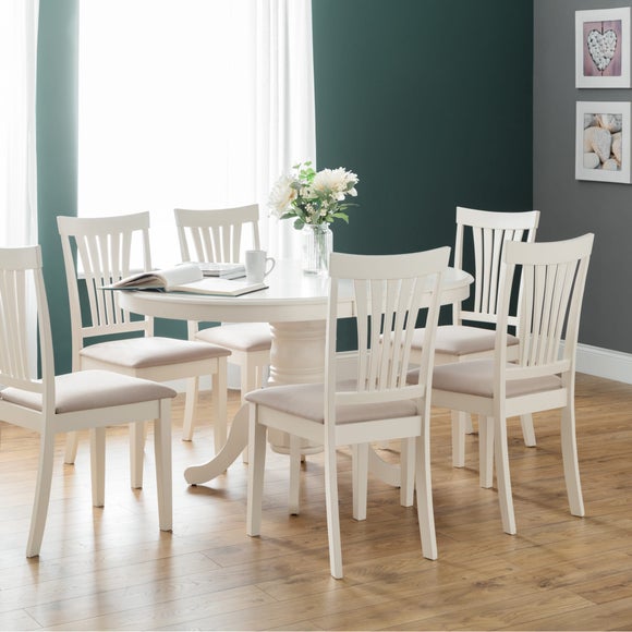 Stanmore 6 Seater Round Dining Table with 6 Chairs, Off White