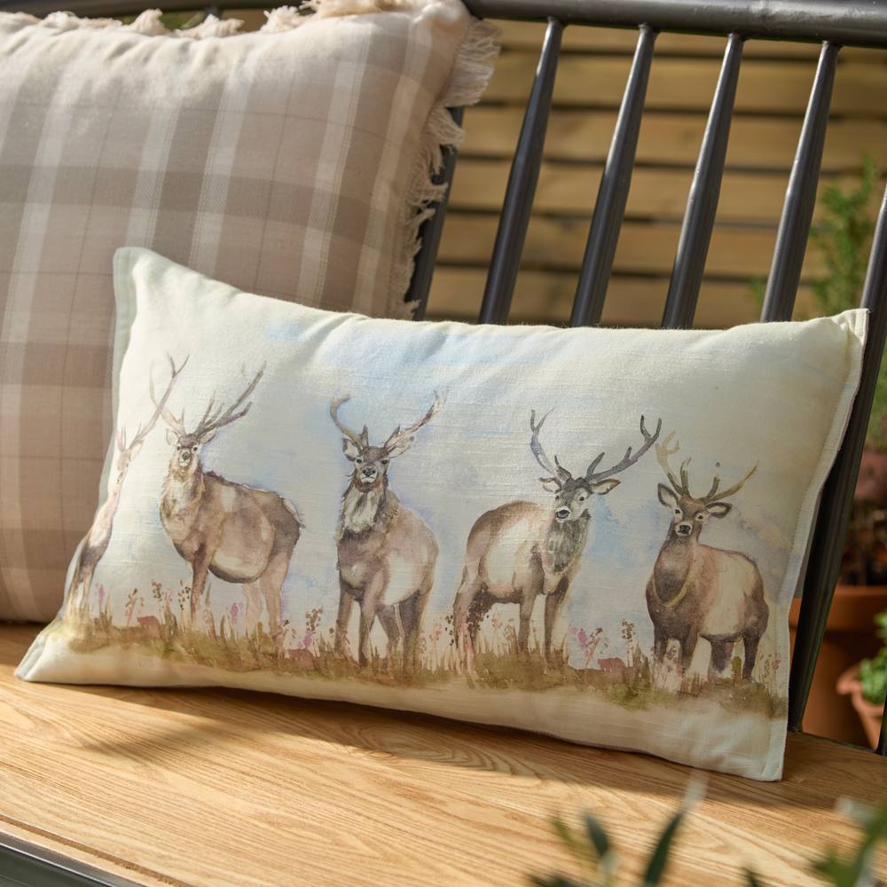 Voyage Maison Moorland Stag Reversible Water-Resistant Outdoor Cushion in Beige