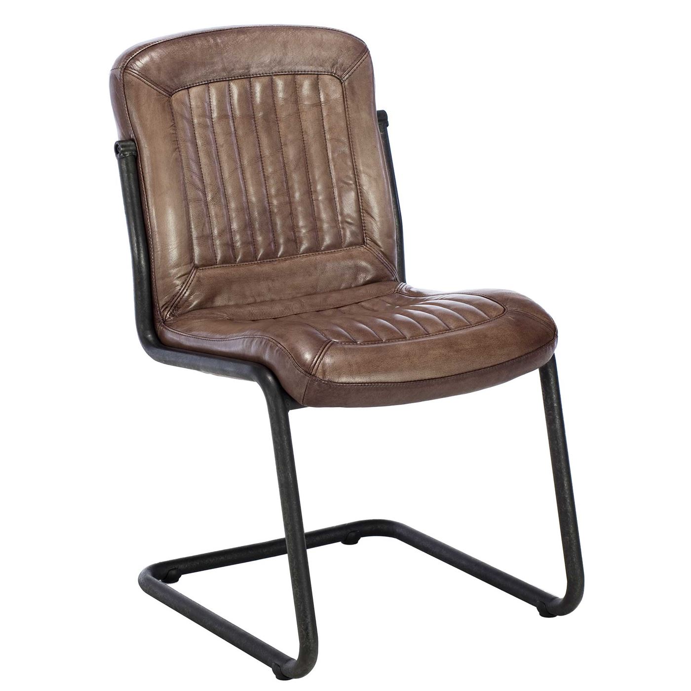 Irving Leather Dining Chair - Brown - Leather - Striped - W56 x D61 x H85cm - Barker & Stonehouse