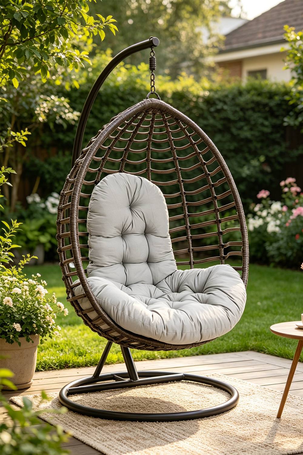 ExtraStar Hanging Egg Chair Thick Cushion in Light Grey