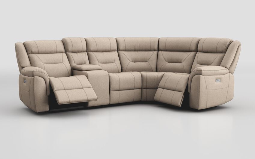Cream Fabric Ainsdale 2 Corner 1 Power Sofa with Console