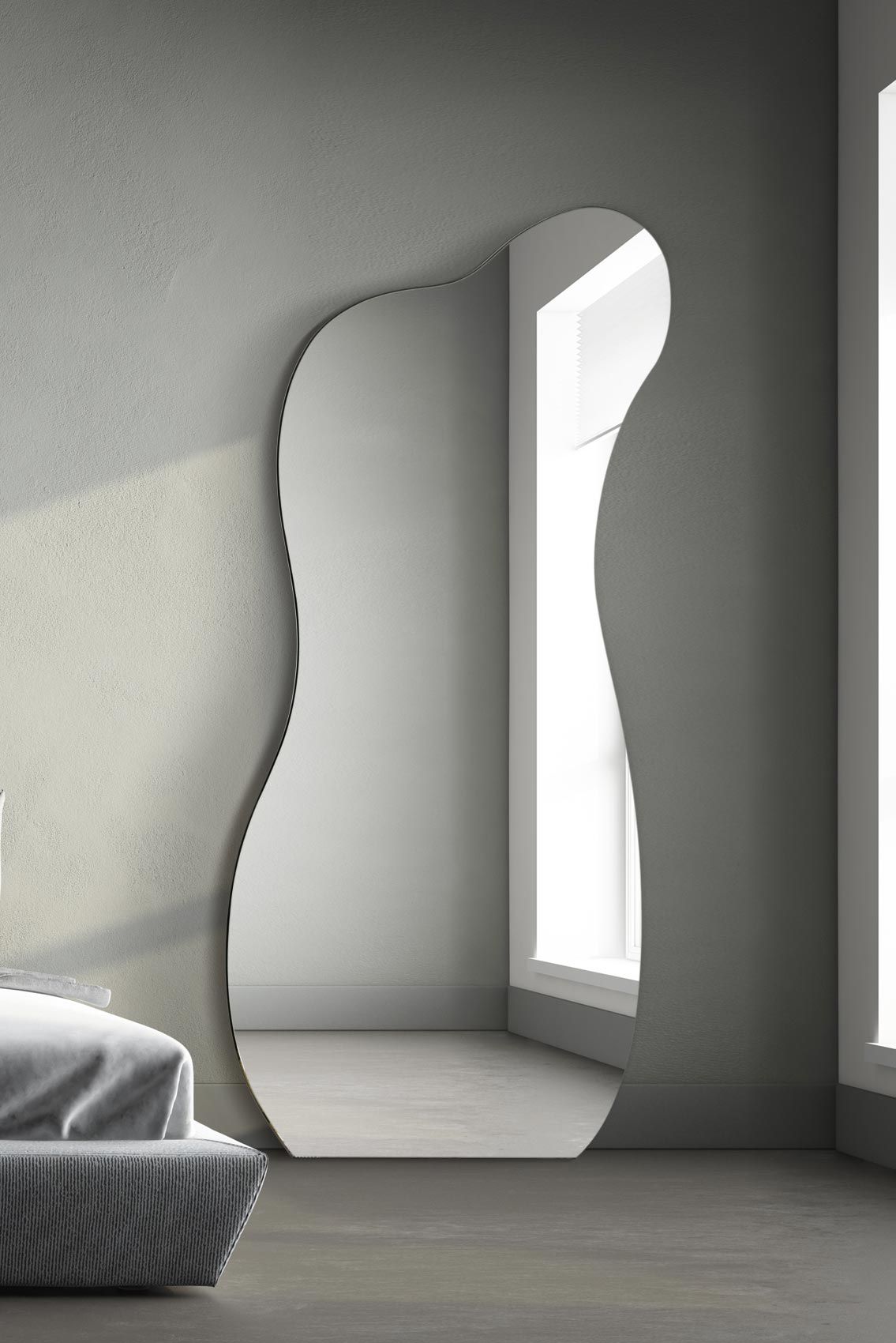 MirrorOutlet The Lacuna - Frameless Pond Leaner / Wall Mirror 67" X 32" (170CM X 80CM) in Silver