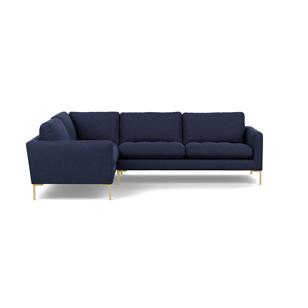Heal's Eton Left Hand Facing Corner Sofa Smart Linen Mix Navy Brass Feet