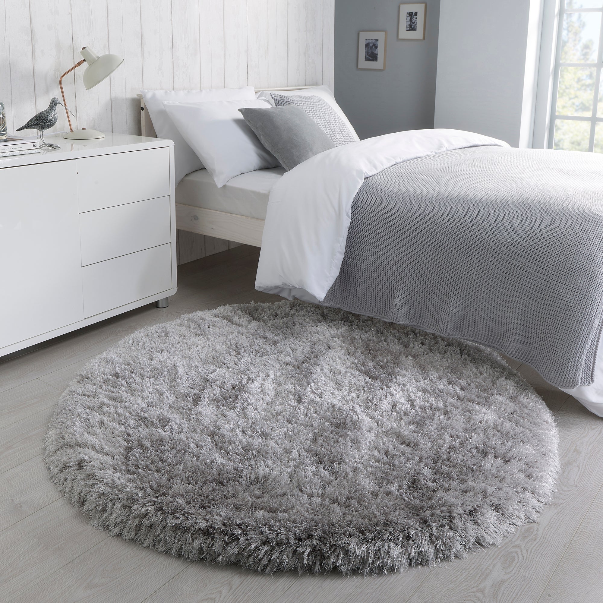 Jewel Shaggy Circle Rug Silver