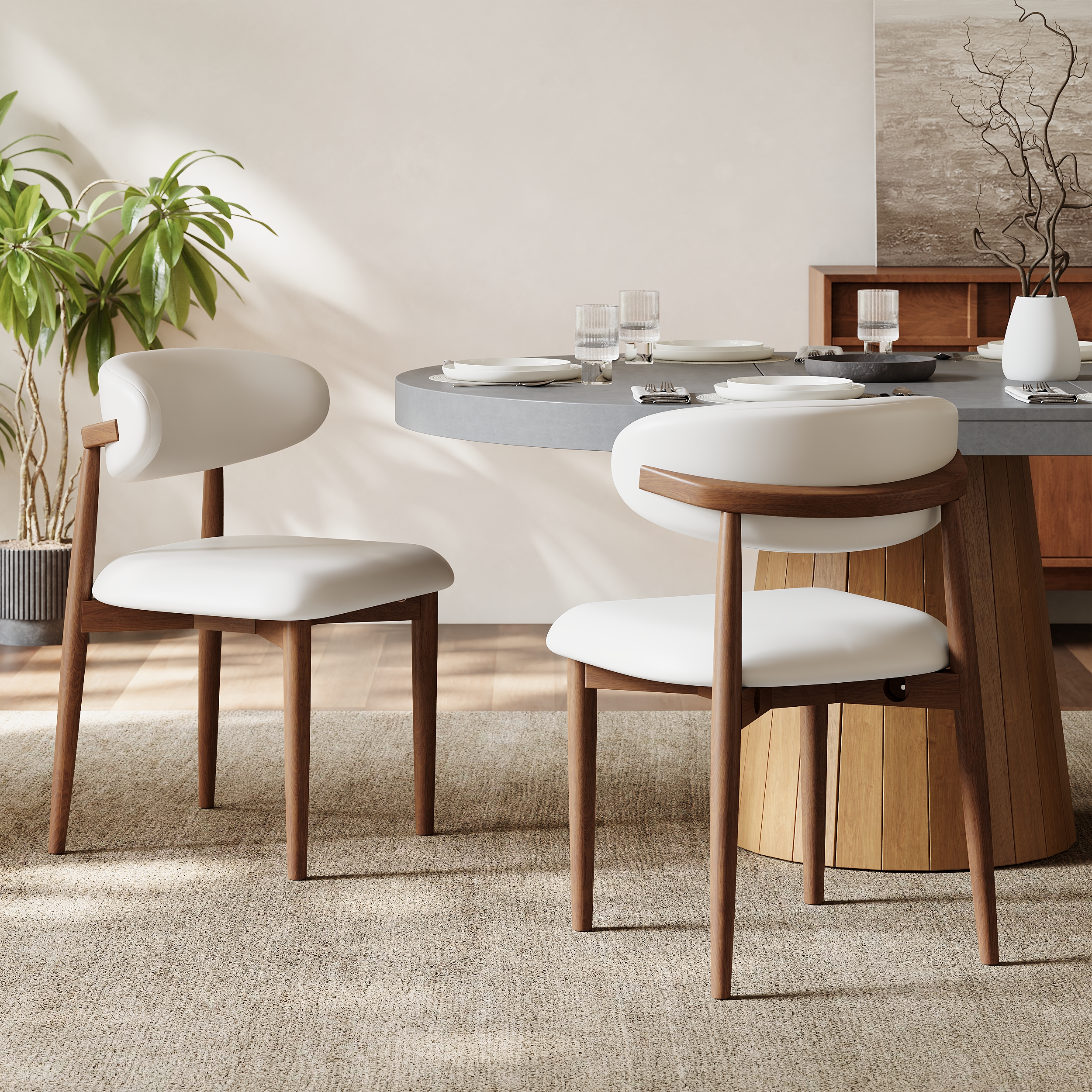 Modern PU Leather Dining Chair with Rubber Wood Legs, 2 Pieces