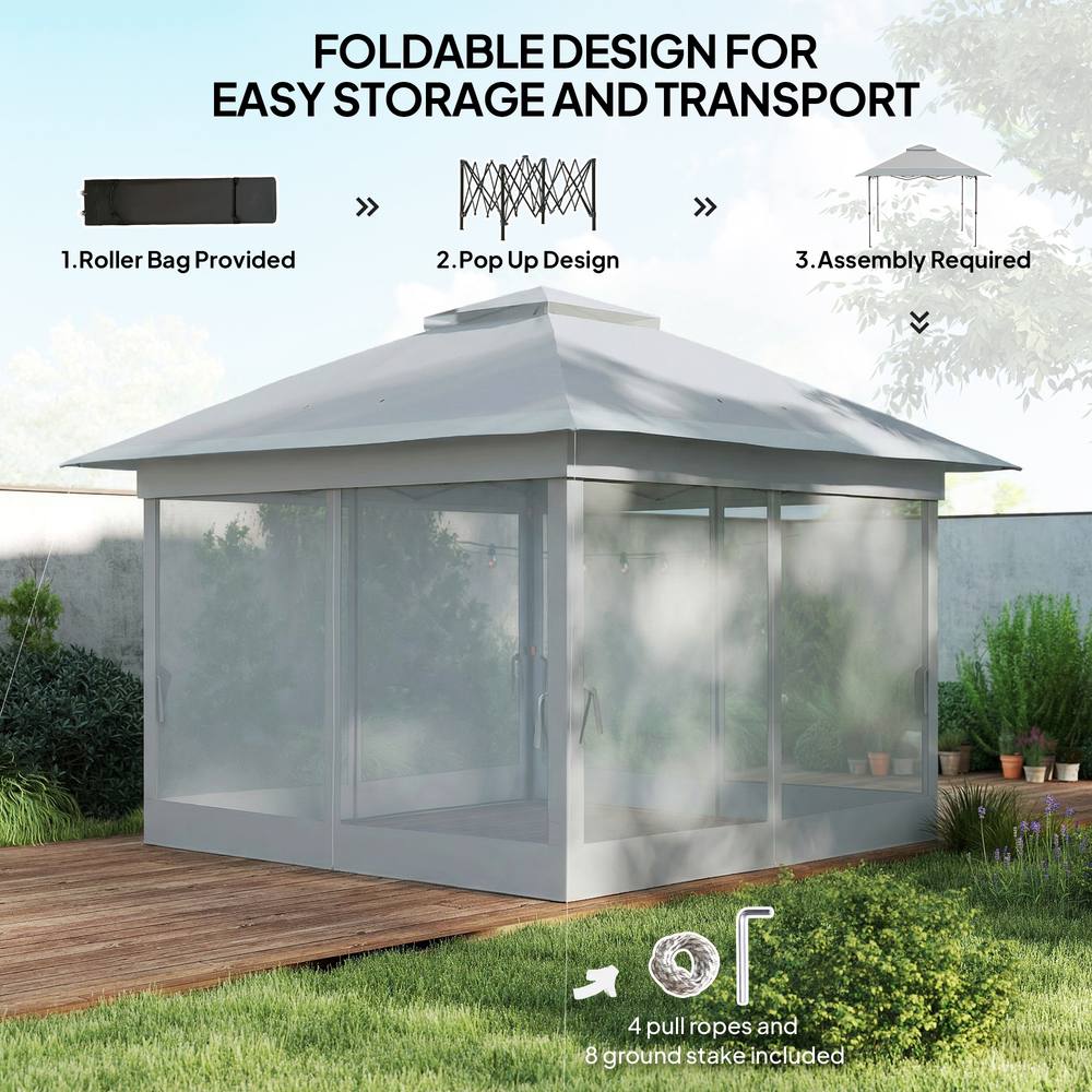 OUTSUNNY 3.6 x 3.6m Pop-up Tent Gazebo Instant Canopy Steel w/ Bag in Light Grey 6