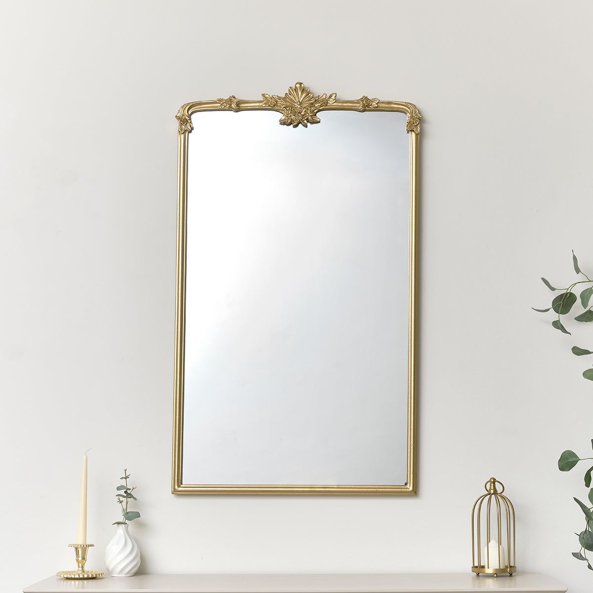 Melody Maison Large Gold Ornate Vintage Floral Wall Mirror - 104cm X 63cm