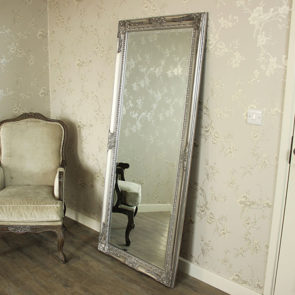 Melody Maison Large Ornate Silver Wall/Floor Mirror 176cm X 76cm