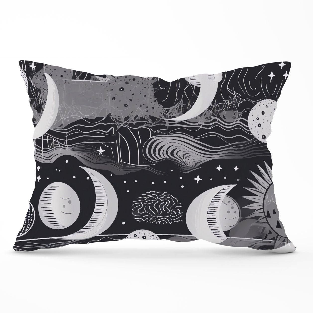 Warren Reed - Designer Abstract Black White Moon & Sun Cushions in Grey