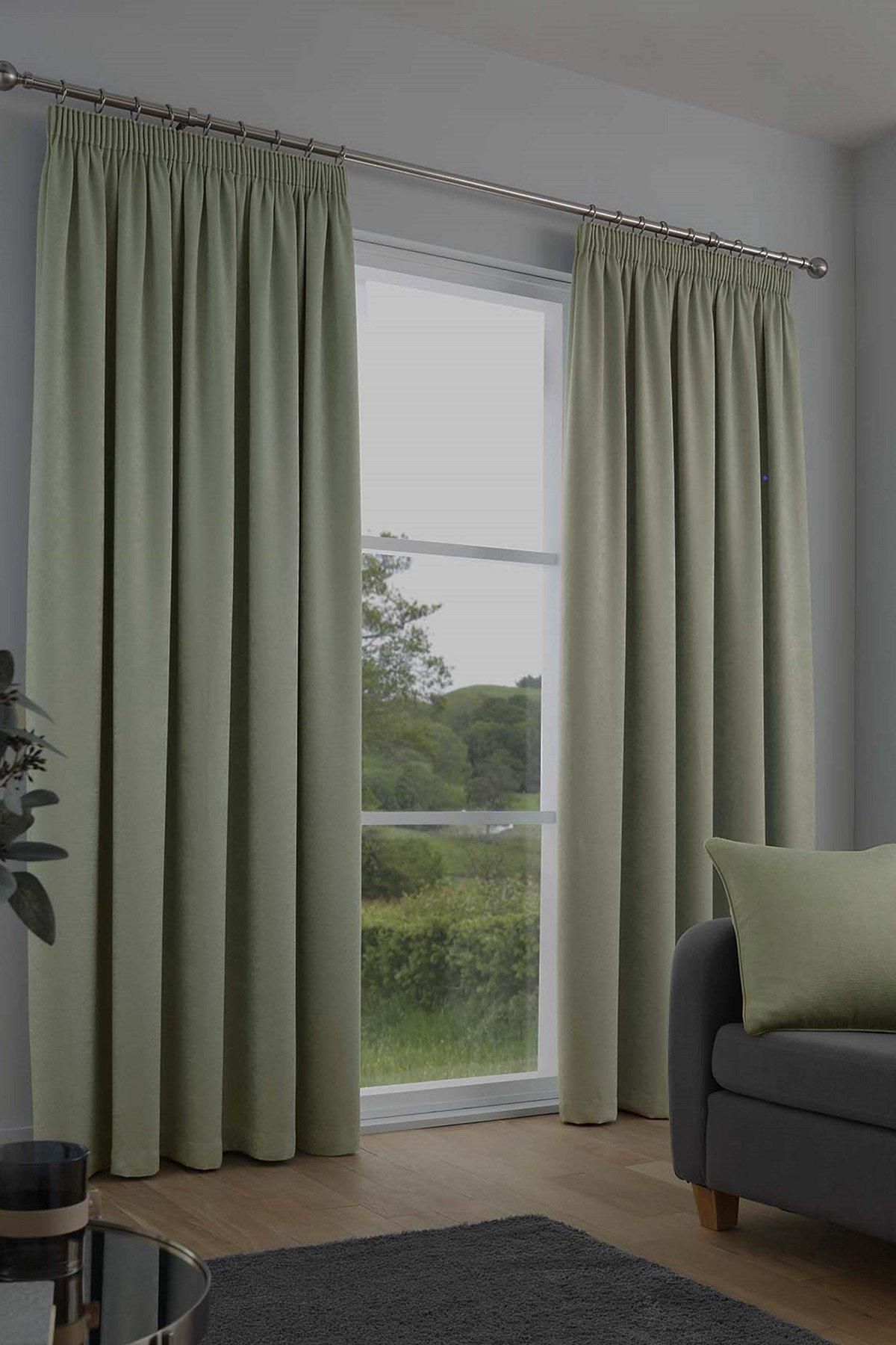 Fusion 'Galaxy' Pair of Light Reducing Thermal Effect Pencil Pleat Curtains in Green
