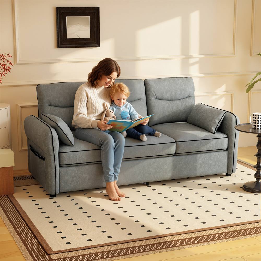 HOMCOM 3 Seater Sofa, Faux Leather Couch with Thicken Cushion, Grey