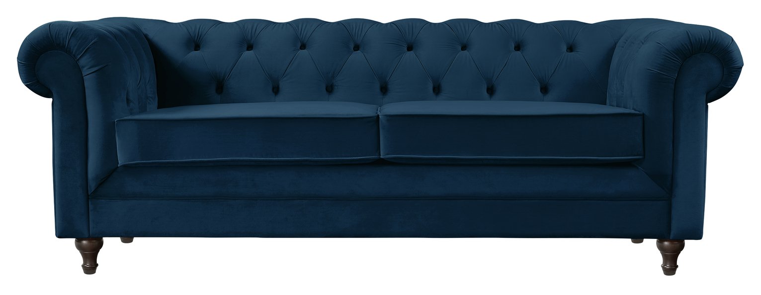 Habitat Chesterfield 3 Seater Velvet Sofa - Blue