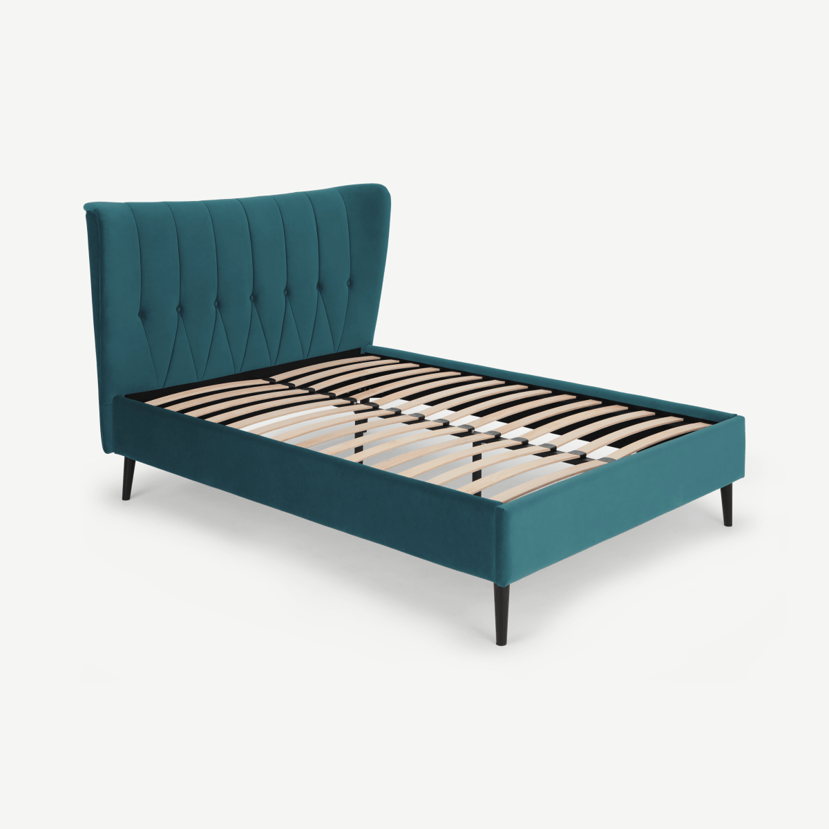 Charley Double Bed, Seafoam Blue Velvet & Black Legs