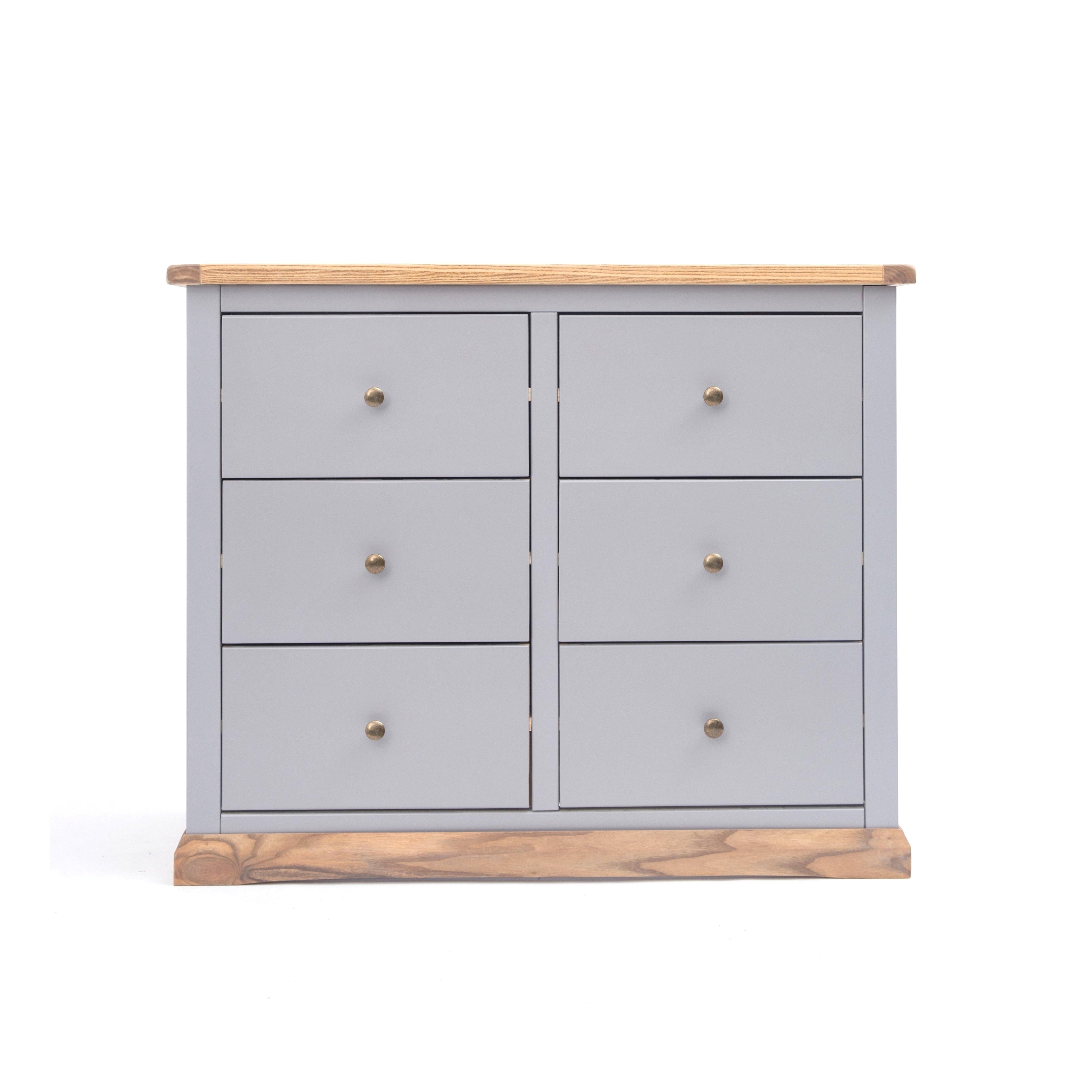 Cabinet Bits Bicarri 6 Drawer Chest of Drawers Brass Knob in Grey