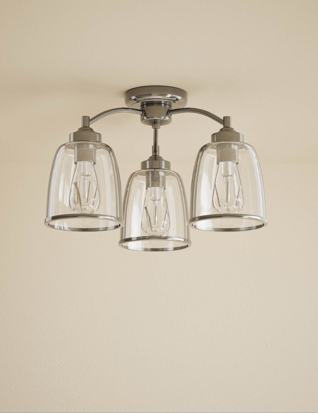 M&S Core Glass & Metal Multi Flush Ceiling Light Silver
