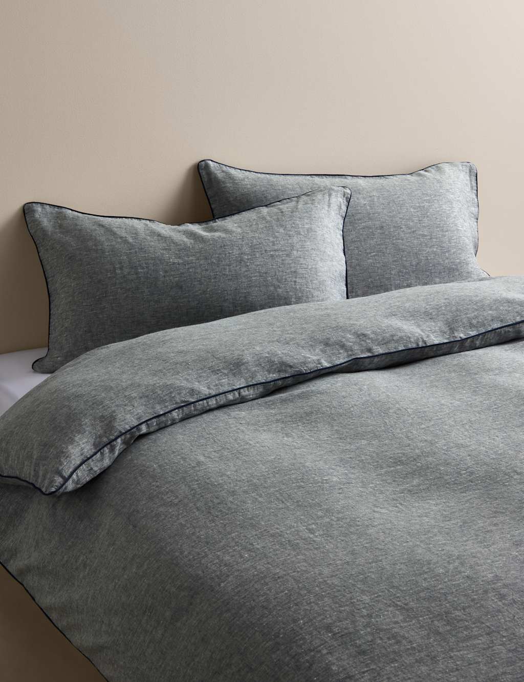 M&S Pure Linen Chambray Bedding Set Blue
